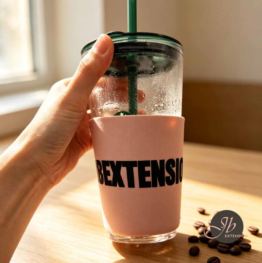 JBEXTENSION Cup Sleeve Keep your hands dry from icy condensation, fits most tumblers & iced coffee cups. Dual printed designs, soft blush pink tone. Portable & foldable, perfect for daily commute, camping & coffee runs.