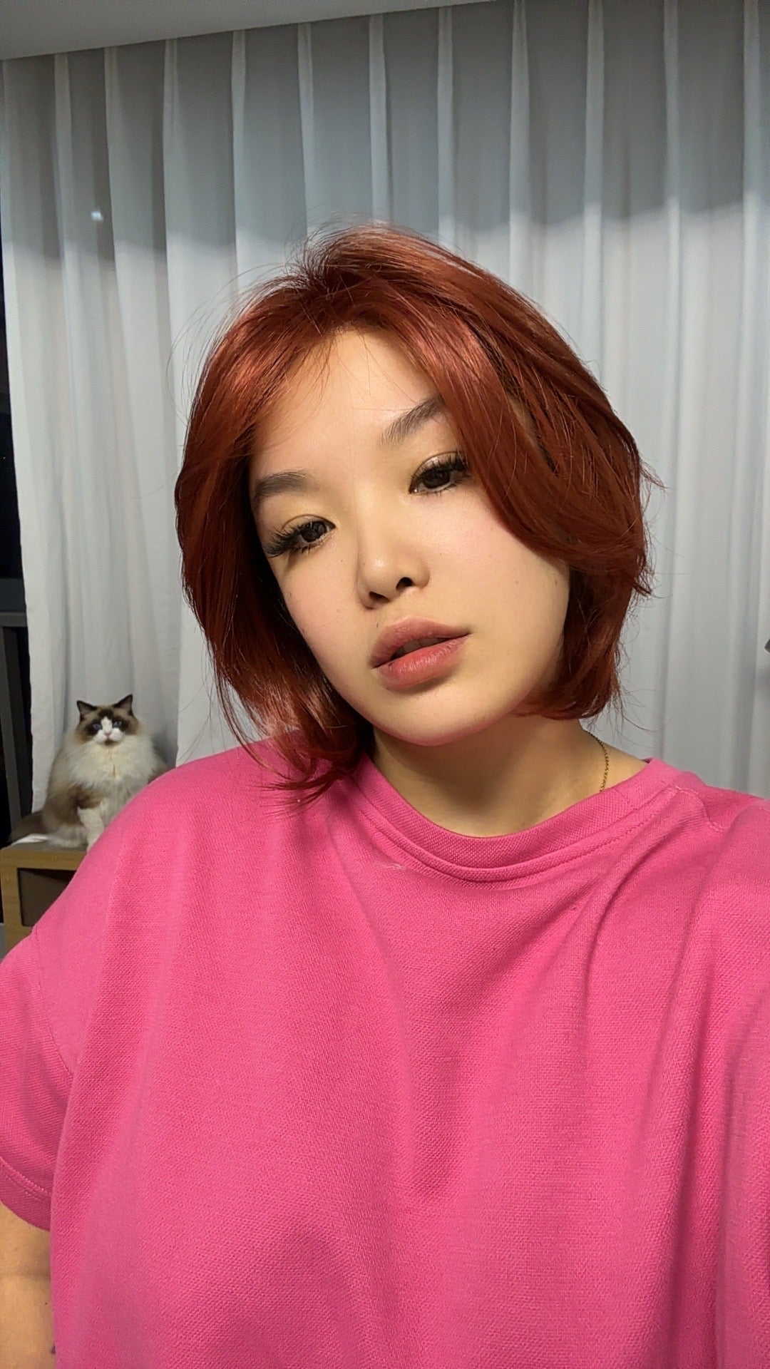 JBEXTENSION 12 Inches Bob Cut Copper Red Pre-Cut Snowflake Lace Frontlace Glueless Wig KHLOE COPPER RED【PERMATEASE】【BENDY EAR TABS】- M/L