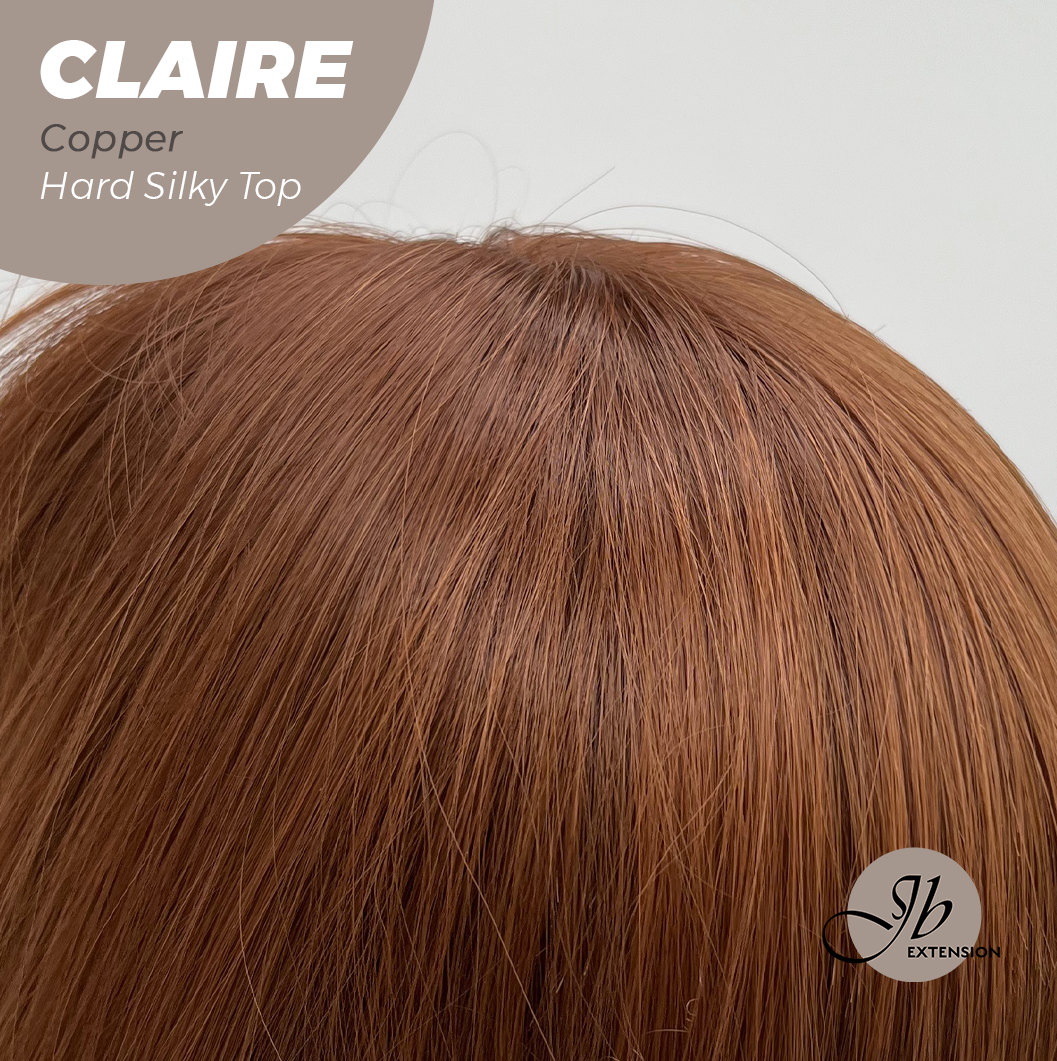 JBEXTENSION 22 Inches Scalpiana Copper 3.5X4 Hard Silky Top Natural Scalp Effect Women Wig with Bangs CLAIRE SILKY TOP - COPPER