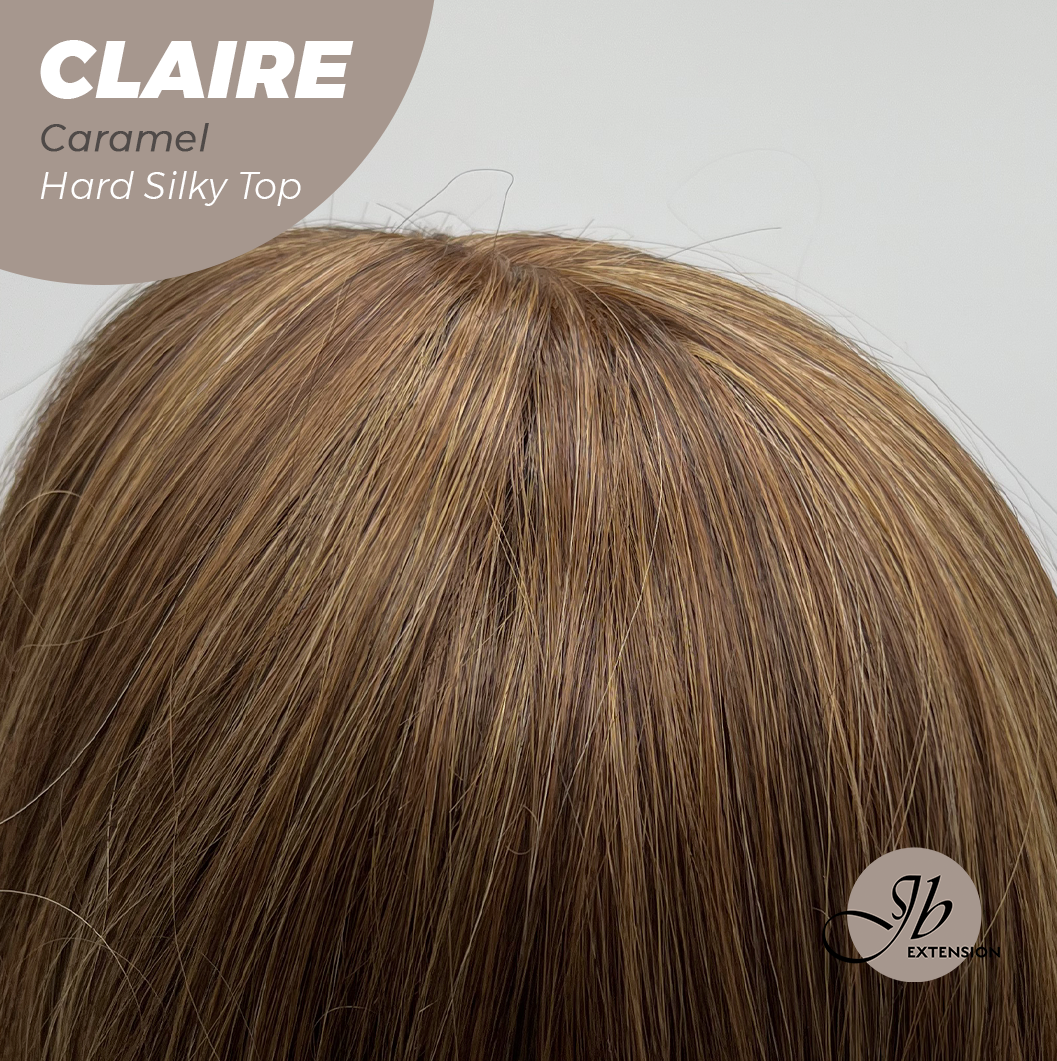 JBEXTENSION 22 Inches Scalpiana Caramel 3.5X4 Hard Silky Top Natural Scalp Effect Women Wig with Bangs CLAIRE SILKY TOP - CARAMEL