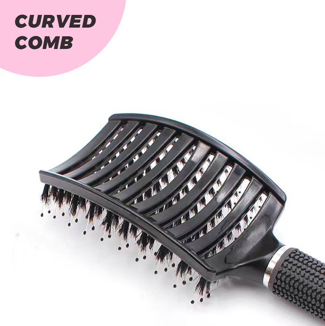 JBEXTENSION Curved Boar Bristle Hair Brush Professional Detangling Hairbrush Head Massage Comb Hairdressing Styling Comb