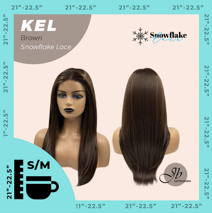 JBEXTENSION 22 Inches Brown Pre-Cut Snowflake Lace Frontlace Glueless Wig KEL BROWN【PERMATEASE】【BENDY EAR TABS】- S/M