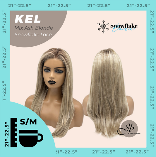 JBEXTENSION 22 Inches Mix Ash Blonde Pre-Cut Snowflake Lace Frontlace Glueless Wig KEL MIX ASH BLONDE【PERMATEASE】【BENDY EAR TABS】- S/M
