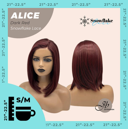 JBEXTENSION 12 Inches Dark Red Pre-Cut Side Part Snowflake Lace Frontlace Glueless Wig ALICE DARK RED【BENDY EAR TABS】- S/M
