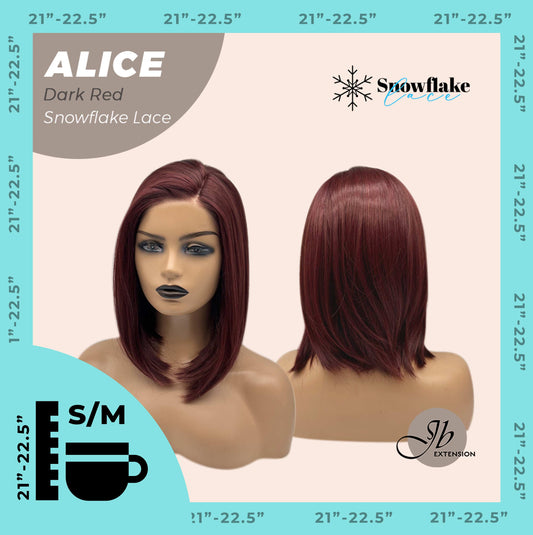 JBEXTENSION 12 Inches Dark Red Pre-Cut Side Part Snowflake Lace Frontlace Glueless Wig ALICE DARK RED【BENDY EAR TABS】- S/M