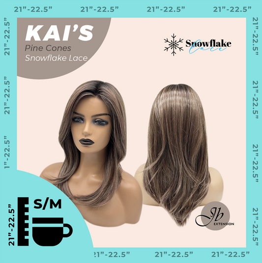 JBEXTENSION 18 Inches Pine Cones Pre-Cut Snowflake Lace Frontlace Glueless Wig KAI'S PINE CONES【PERMATEASE】【BENDY EAR TABS】- S/M