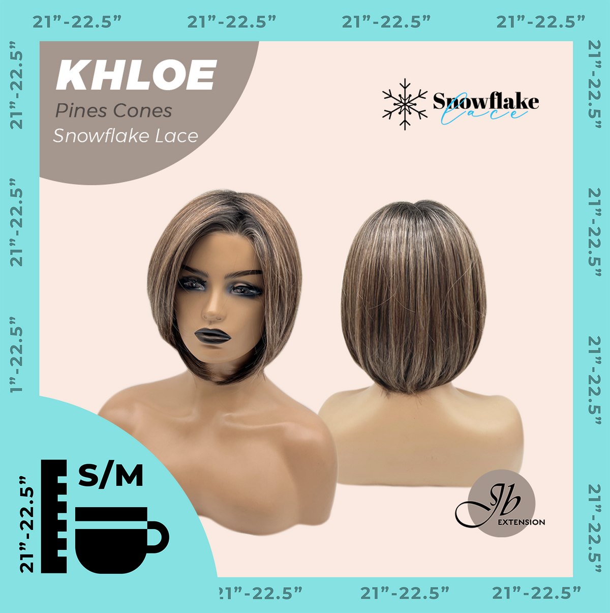 JBEXTENSION 12 Inches Bob Cut Pine Cones Pre-Cut Snowflake Lace Frontlace Glueless Wig KHLOE PINE CONES【PERMATEASE】【BENDY EAR TABS】- S/M