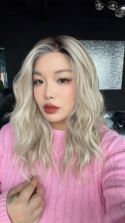 JBEXTENSION SAMANTHA MONO Full Monofilament Handmade Full Lace Full Hand Tied Wig 17 Inches Mix Blonde Mono Lace Handmade Futura Fiber Wig with Anti-slip Silicone Strips Glueless Wig SAMANTHA MONO MIX BLONDE【BENDY EAR TABS】