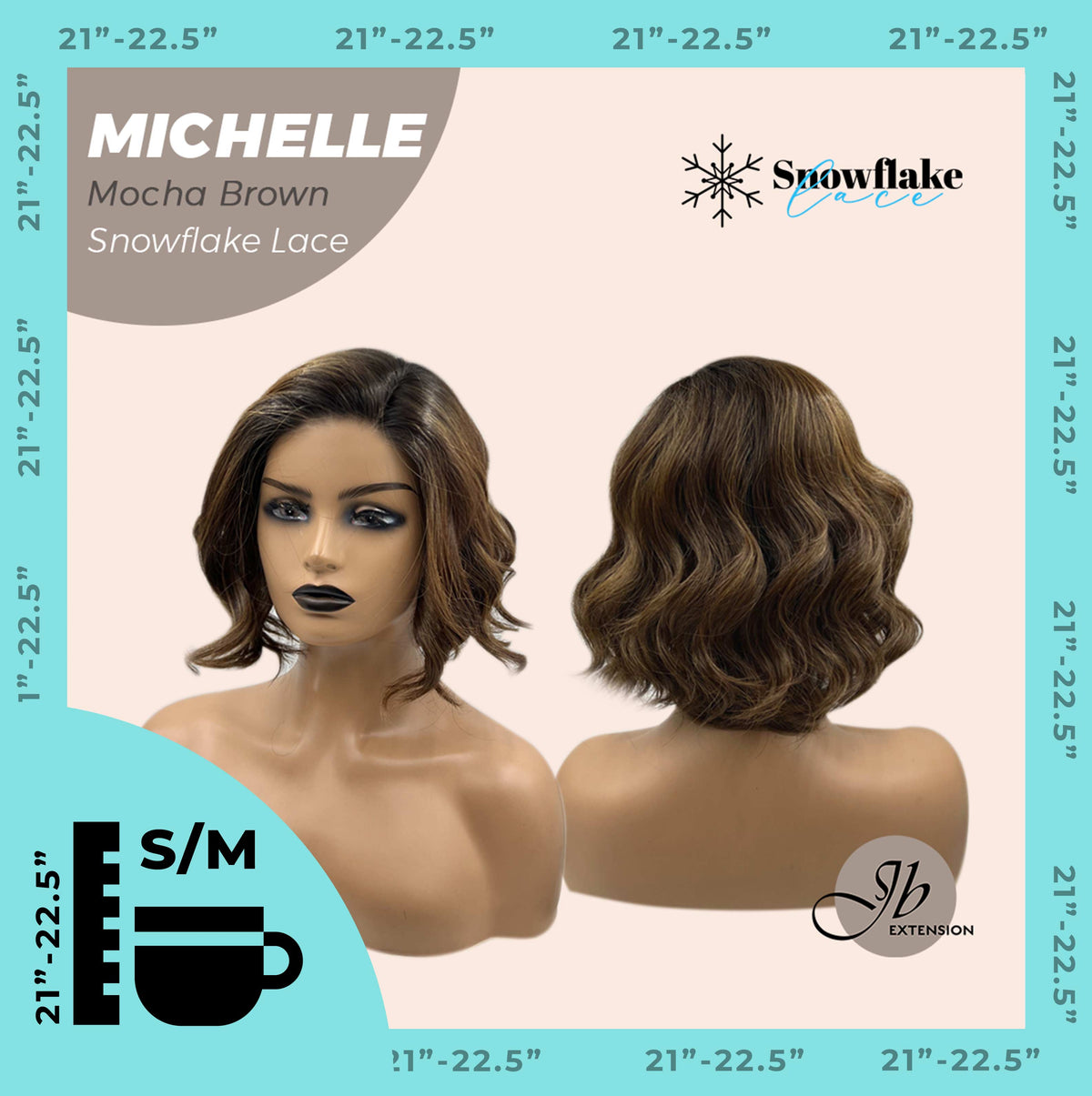 JBEXTENSION 10 Inches Mocha Brown Pre-Cut Side Part Snowflake Lace Frontlace Glueless Wig MICHELLE MOCHA BROWN【BENDY EAR TABS】- S/M