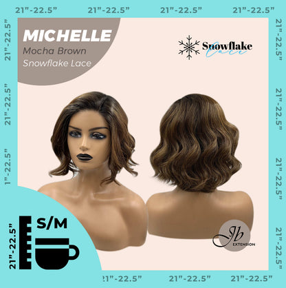 JBEXTENSION 10 Inches Mocha Brown Pre-Cut Side Part Snowflake Lace Frontlace Glueless Wig MICHELLE MOCHA BROWN【BENDY EAR TABS】- S/M