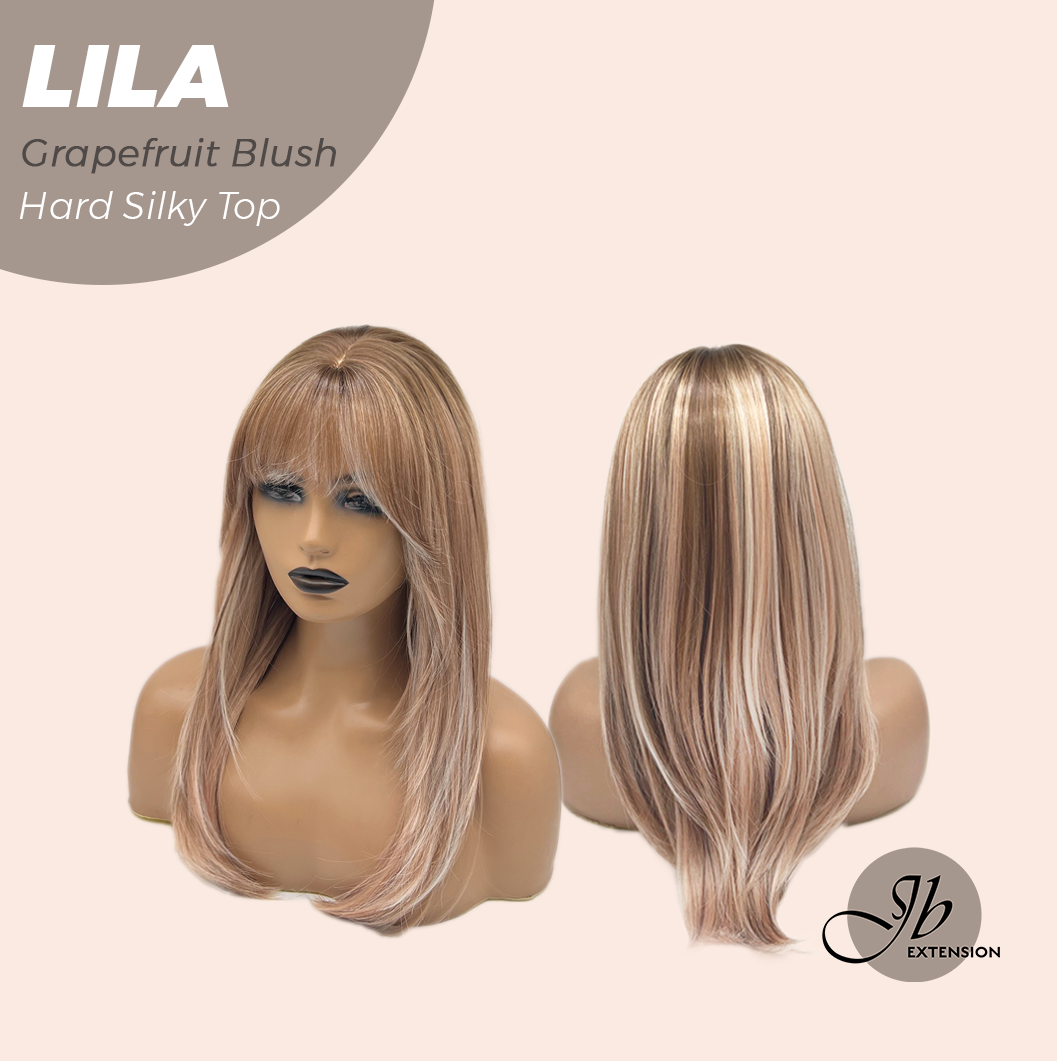 JBEXTENSION 20 Inches Scalpiana Grapefruit Blush Wolf Cut 3.5X4 Hard Silky Top Natural Scalp Effect Wig with Bangs LILA GRAPEFRUIT BLUSH