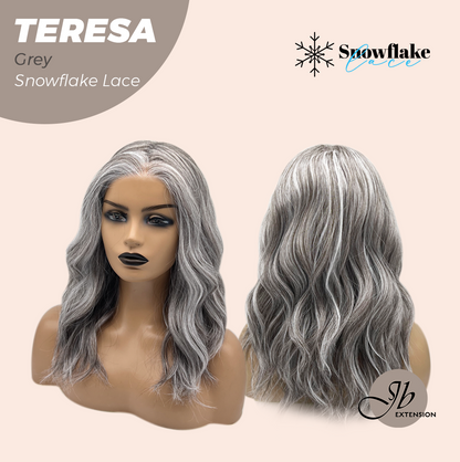JBEXTENSION 18 Inches Grey Pre-Cut Snowflake Lace Frontlace Glueless Wig TERESA GREY【PERMATEASE】【BENDY EAR TABS】- M/L