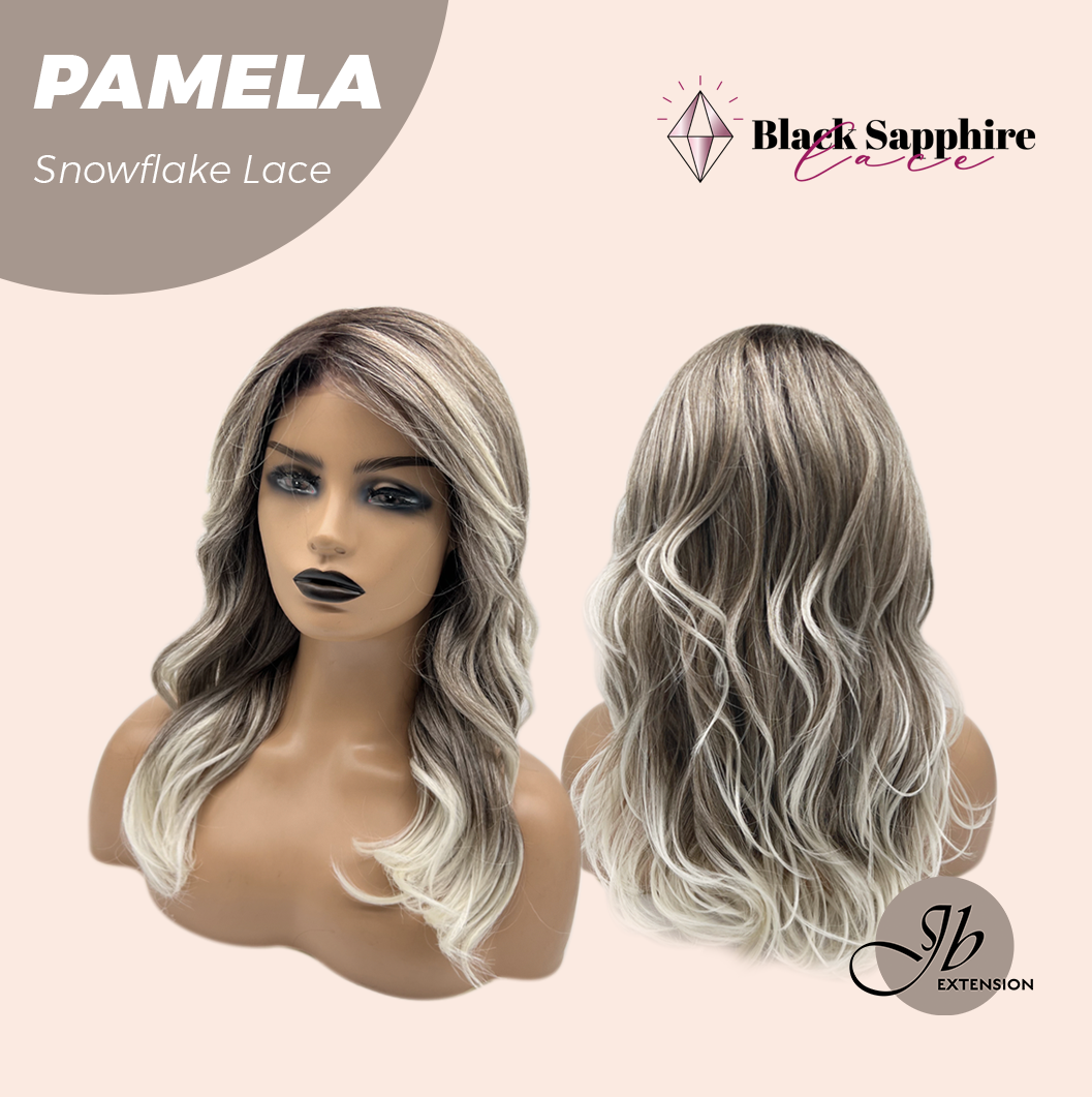 JBEXTENSION 18 Inches Curly Smog Ash Grey Pre-Cut Side Part Snowflake Lace Frontlace Black Sapphire Glueless Wig PAMELA - BLACK SAPPHIRE【BENDY EAR TABS】