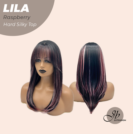 JBEXTENSION 20 Inches Scalpiana Raspberry Wolf Cut 3.5X4 Hard Silky Top Natural Scalp Effect Wig with Bangs LILA RASPBERRY