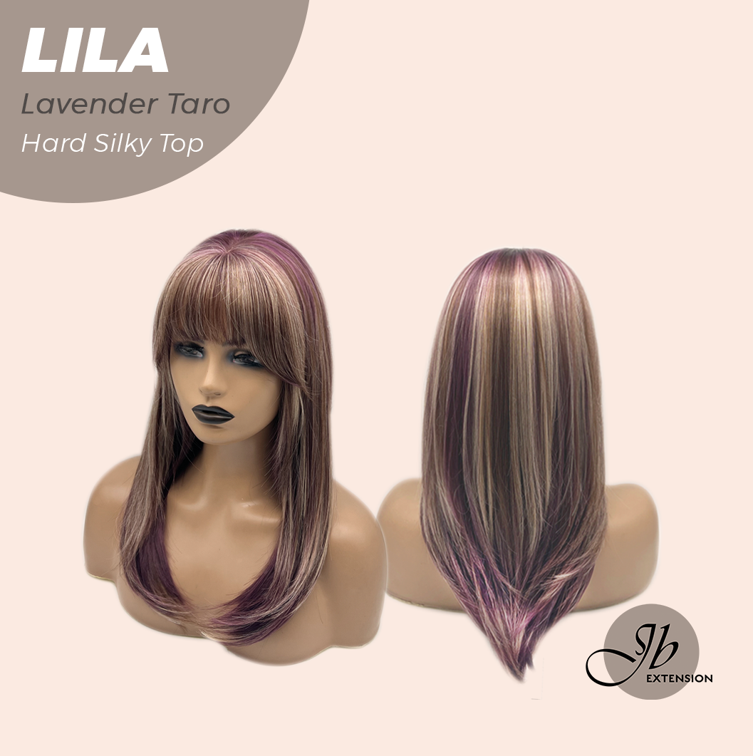 JBEXTENSION 20 Inches Scalpiana Lavender Taro Wolf Cut 3.5X4 Hard Silky Top Natural Scalp Effect Wig with Bangs LILA LAVENDER TARO
