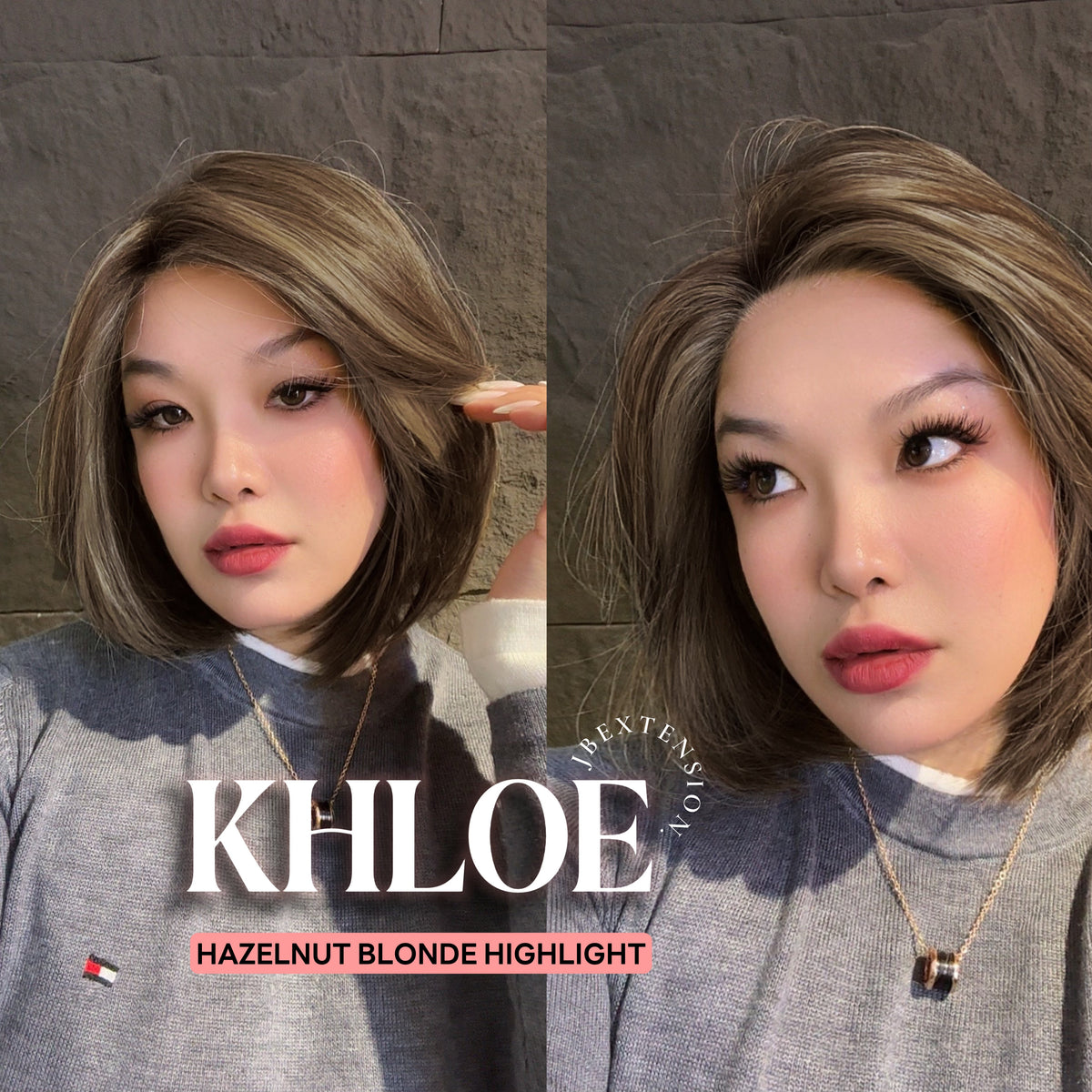JBEXTENSION 12 Inches Bob Cut Hazelnut Blonde Highlight Pre-Cut Snowflake Lace Frontlace Glueless Wig KHLOE HAZELNUT【PERMATEASE】【BENDY EAR TABS】- M/L