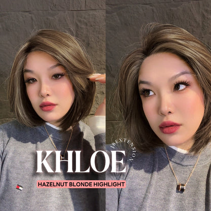JBEXTENSION 12 Inches Bob Cut Hazelnut Blonde Highlight Pre-Cut Snowflake Lace Frontlace Glueless Wig KHLOE HAZELNUT【PERMATEASE】【BENDY EAR TABS】- M/L