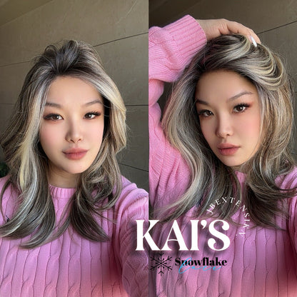 JBEXTENSION 18 Inches Mix Blonde Pre-Cut Snowflake Lace Frontlace Glueless Wig KAI'S【PERMATEASE】【BENDY EAR TABS】- M/L