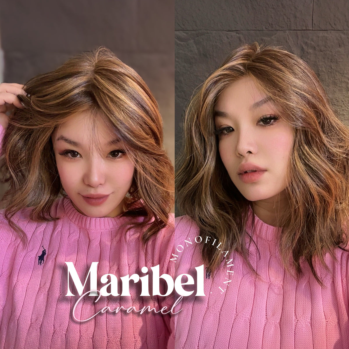 HOT OF SEASON - 16 Inches Caramel Wave Monofilament Handmade Wig 6X5 Full Monofilament Hand Tied Top Wig Lace Wig With Anti-slip Silicone Strips Glueless Wig MARIBEL MONO CARAMEL【BENDY EAR TABS】