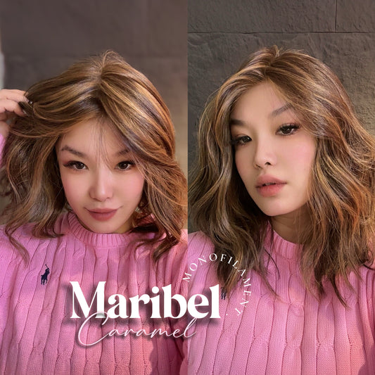 HOT OF SEASON - 16 Inches Caramel Wave Monofilament Handmade Wig 6X5 Full Monofilament Hand Tied Top Wig Lace Wig With Anti-slip Silicone Strips Glueless Wig MARIBEL MONO CARAMEL【BENDY EAR TABS】