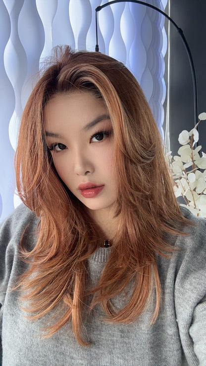 [PRE-ORDER] HOT OF SEASON -  JANICE MONO Monofilament Handmade Wig 6X5 Full Monofilament Hand Tied Top Wig 20 Inches Copper Mono Lace Wig With Anti-slip Silicone Strips Glueless Wig JANICE MONO【BENDY EAR TABS】
