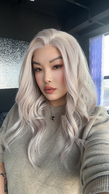 JBEXTENSION 20 Inches Ash Pink Curly Fiber X, Tangle Less Pre-Cut Free Part Frontlace Glueless Wig ALESSANDRA ASH PINK【FIBER X】