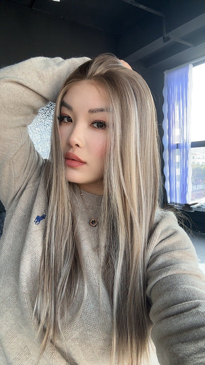 JBEXTENSION 22 Inches Mix Blonde Straight Fiber X, Tangle Less Pre-Cut Free Part Frontlace Glueless Wig GIOVANNA【FIBER X】