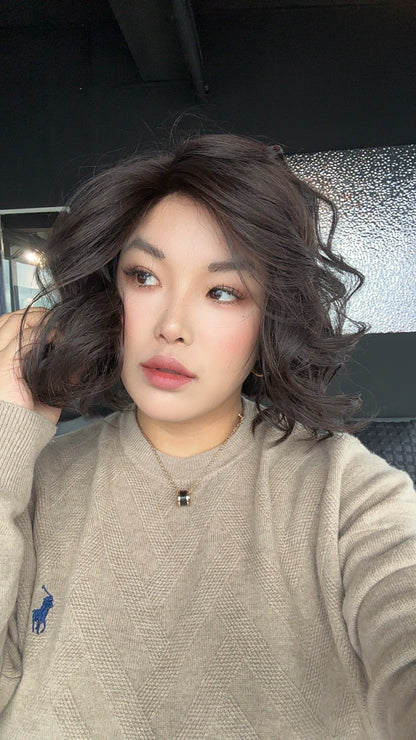 JBEXTENSION 10 Inches Dark Brown Pre-Cut Side Part Snowflake Lace Frontlace Glueless Wig MICHELLE DARK BROWN【BENDY EAR TABS】- S/M