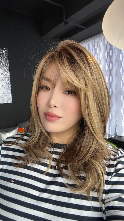 JBEXTENSION 16 Inches Scalpiana 3.5X4 Hard Silky Top Natural Scalp Effect Hazelnut Body Wave Wig with Bangs Wig MIMI SILKY TOP - HAZELNUT