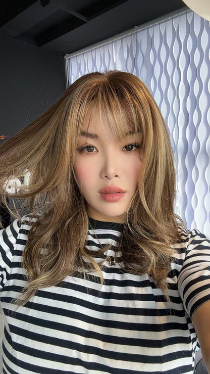 JBEXTENSION 16 Inches Scalpiana 3.5X4 Hard Silky Top Natural Scalp Effect Hazelnut Body Wave Wig with Bangs Wig MIMI SILKY TOP - HAZELNUT