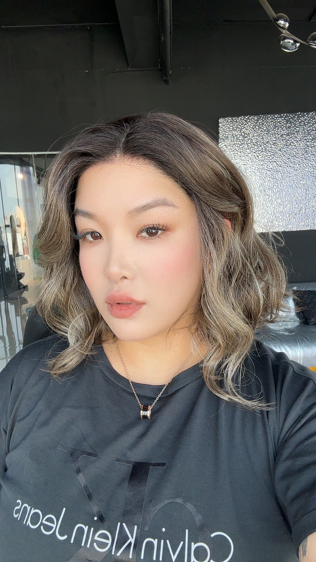 JBEXTENSION 12 Inches Wave Dark Brown with Blonde Highlight with Dark Root Pre-Cut Frontlace Glueless Wig ALBA