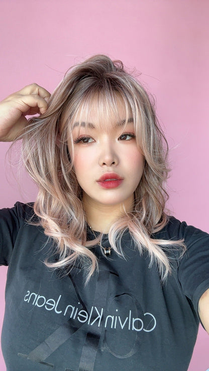 JBEXTENSION 16 Inches Scalpiana 3.5X4 Hard Silky Top Natural Scalp Effect Apricot Body Wave Wig with Bangs Wig MIMI SILKY TOP - APRICOT