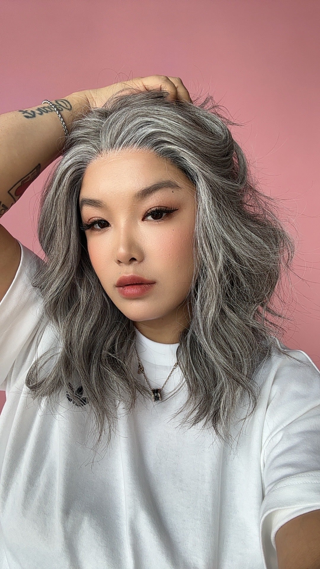 JBEXTENSION 18 Inches Grey Pre-Cut Snowflake Lace Frontlace Glueless Wig TERESA GREY【PERMATEASE】【BENDY EAR TABS】- M/L
