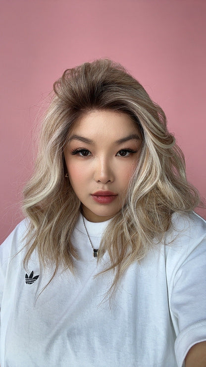 JBEXTENSION 18 Inches Mix Blonde Pre-Cut Snowflake Lace Frontlace Glueless Wig TERESA BLONDE【PERMATEASE】【BENDY EAR TABS】- S/M