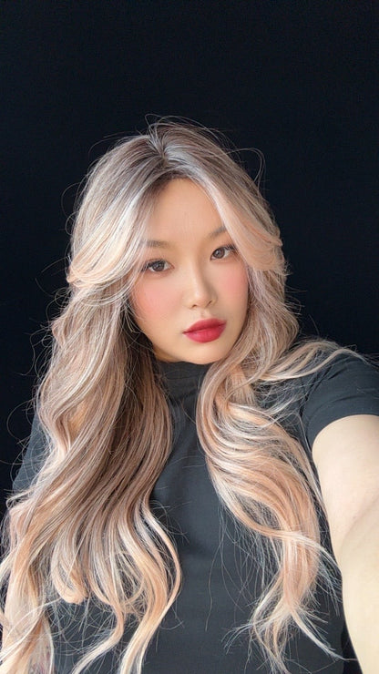 JBEXTENSION 26 Inches Long Apricot Body Wave With Bangs MANDA APRICOT