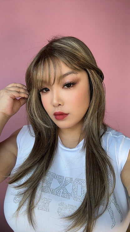 JBEXTENSION NICHOLE MONO Monofilament Handmade Wig 6X5 Full Monofilament Hand Tied Top Wig 23 Inches Hazelnut Mono Lace Wig With Anti-slip Silicone Strips Glueless Wig NICHOLE MONO【BENDY EAR TABS】