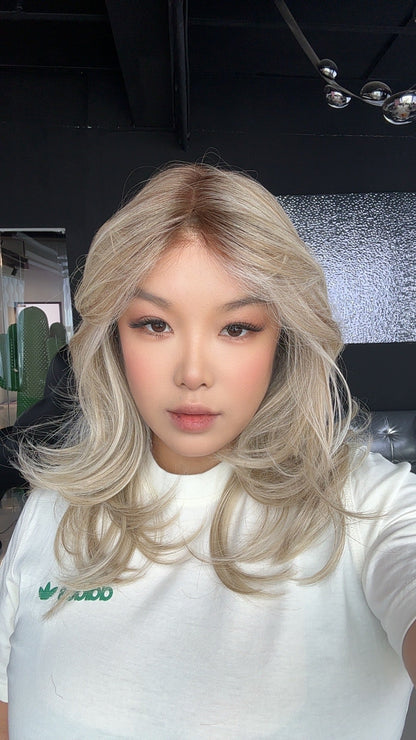 JBEXTENSION BEATRICE MONO Monofilament Handmade Wig 6X5 Full Monofilament Hand Tied Top Wig 17 Inches Golden Blonde Mono Lace Wig Glueless Wig BEATRICE MONO【BENDY EAR TABS】