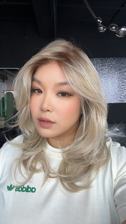 JBEXTENSION BEATRICE MONO Monofilament Handmade Wig 6X5 Full Monofilament Hand Tied Top Wig 17 Inches Golden Blonde Mono Lace Wig Glueless Wig BEATRICE MONO【BENDY EAR TABS】