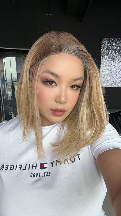 JBEXTENSION 12 Inches Panna Cotta Pre-Cut Side Part Snowflake Lace Frontlace Glueless Wig ALICE PANNA COTTA【BENDY EAR TABS】