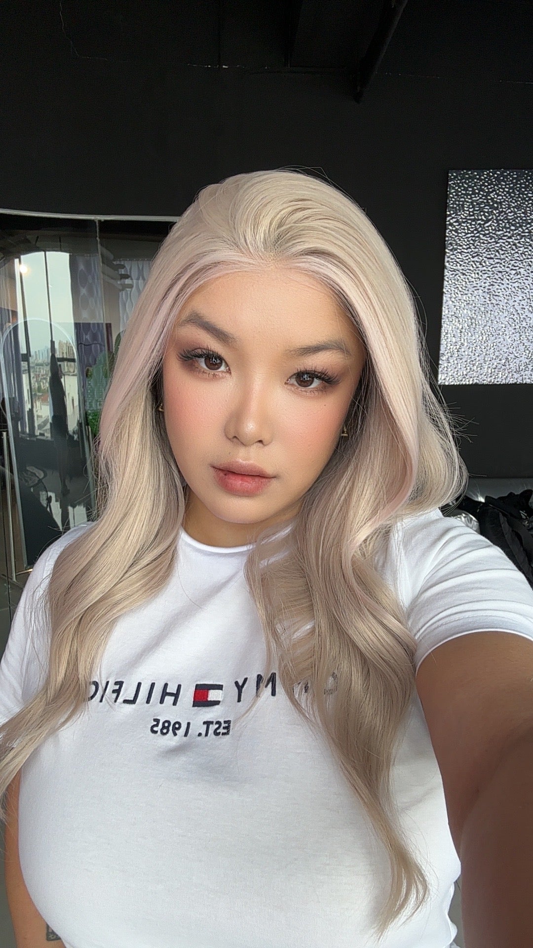 JBEXTENSION 20 Inches Ash Pink Curly Fiber X, Tangle Less Pre-Cut Free Part Frontlace Glueless Wig ALESSANDRA ASH PINK【FIBER X】