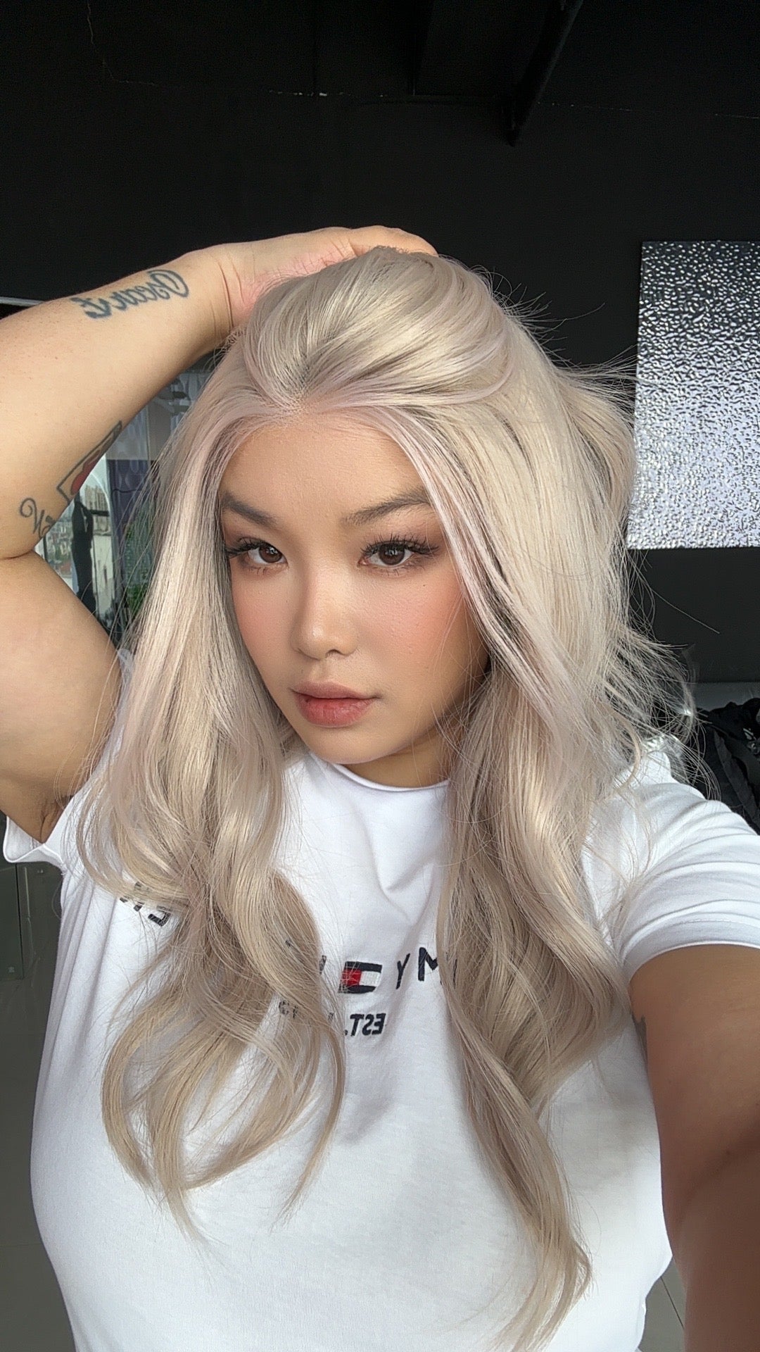 JBEXTENSION 20 Inches Ash Pink Curly Fiber X, Tangle Less Pre-Cut Free Part Frontlace Glueless Wig ALESSANDRA ASH PINK【FIBER X】