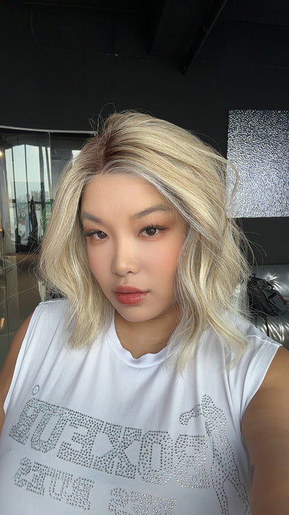 JBEXTENSION 12 Inches Blonde Curly Pre-Cut Side Part Snowflake Lace Frontlace Glueless Wig BARBARA【BENDY EAR TABS】