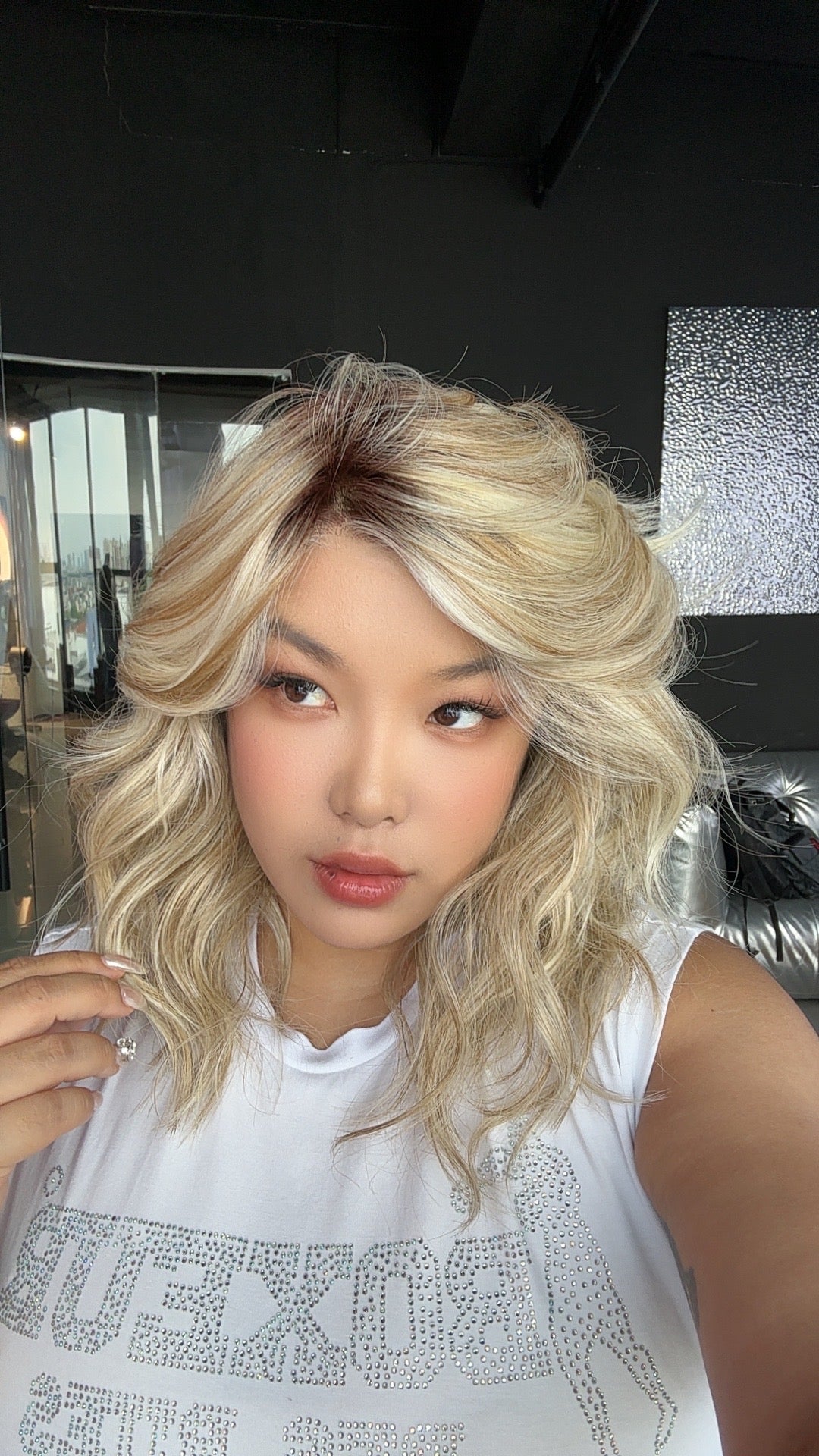 JBEXTENSION 16 Inches Mix Blonde Curly Pre-Cut Side Part Snowflake Lace Frontlace Glueless Wig JESSICA【BENDY EAR TABS】