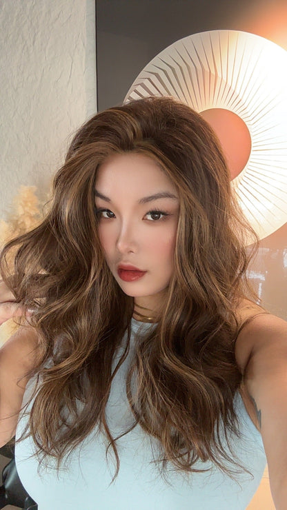 JBEXTENSION 22 Inches Long Caramel Pre-Cut Snowflake Lace Frontlace Glueless Wig TERESA LONG CARAMEL【PERMATEASE】【BENDY EAR TABS】- M/L