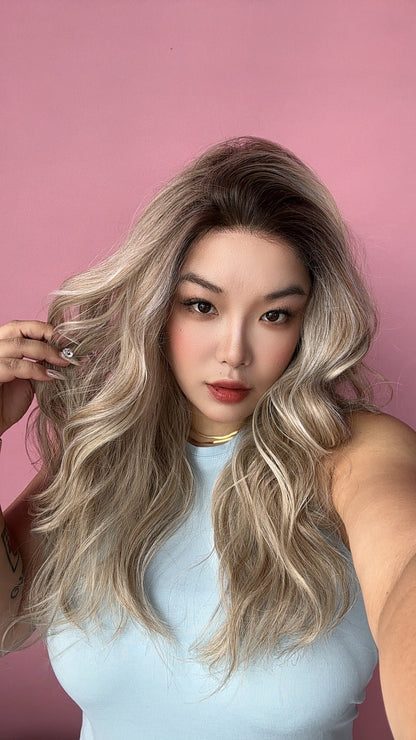 JBEXTENSION 22 Inches Long Bali Blonde Pre-Cut Snowflake Lace Frontlace Glueless Wig TERESA LONG BALI BLONDE【PERMATEASE】【BENDY EAR TABS】- M/L
