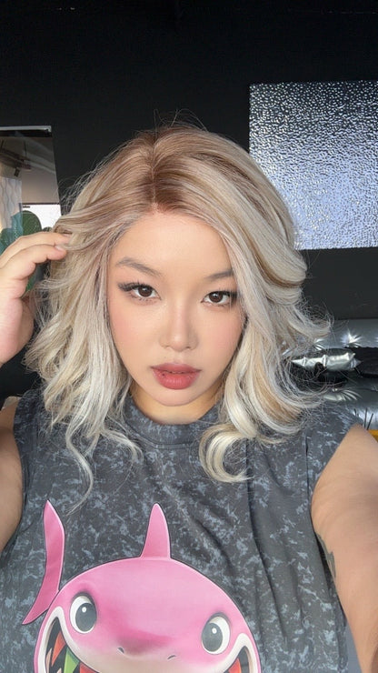 JBEXTENSION 12 Inches Blonde Curly Pre-Cut Side Part Snowflake Lace Frontlace Glueless Wig FATIMA SNOWFLAKE【BENDY EAR TABS】- M/L