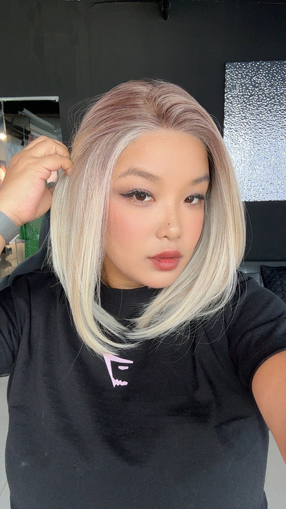 [FINAL SALE] JBEXTENSION JINX MONO Monofilament Handmade Wig 6X5 Full Monofilament Hand Tied Top Wig 12 Inches Blonde Mono Lace Wig With Anti-slip Silicone Strips Glueless Wig JINX MONO【BENDY EAR TABS】