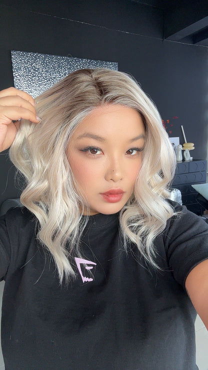 JBEXTENSION 14 Inches Blonde Pre-Cut Side Part Snowflake Lace Frontlace Glueless Wig LAURA SNOWFLAKE【BENDY EAR TABS】- M/L