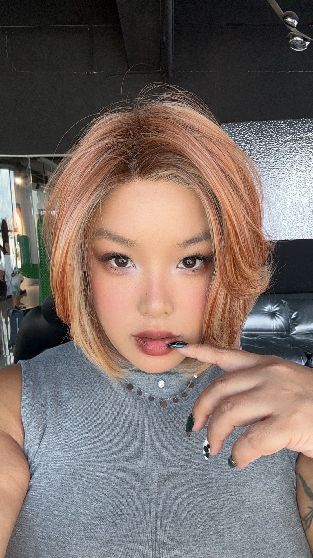 JBEXTENSION 12 Inches Bob Cut Sunset Blush Pre-Cut Snowflake Lace Frontlace Glueless Wig KHLOE SUNSET BLUSH【PERMATEASE】【BENDY EAR TABS】- S/M