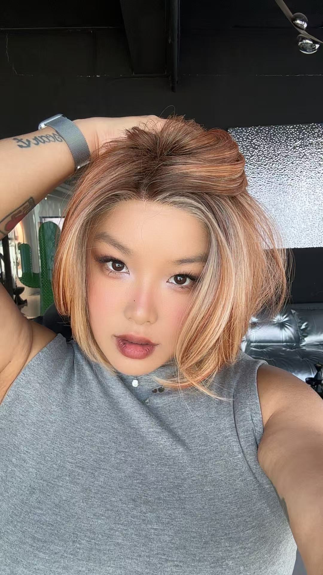 JBEXTENSION 12 Inches Bob Cut Sunset Blush Pre-Cut Snowflake Lace Frontlace Glueless Wig KHLOE SUNSET BLUSH【PERMATEASE】【BENDY EAR TABS】- M/L